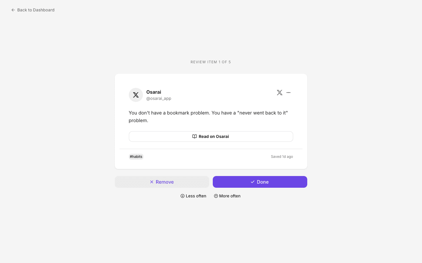 Osarai デイリーレビュー画面